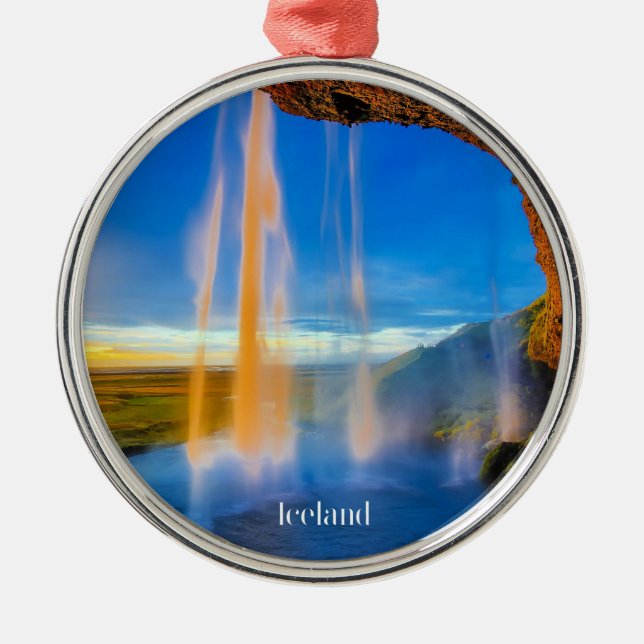 Landschaftliches Island, Skogafoss-FotoWa Ornament Aus Metall (Vorne)