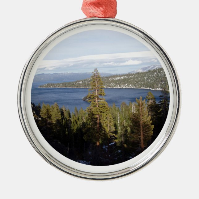 Landschaftliches Lake Tahoe Deluxe Silbernes Ornament (Vorne)