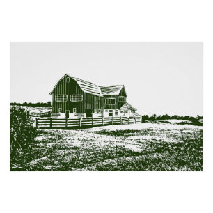 Landschaftliches Landschaftsbauernhaus im Landhaus Poster