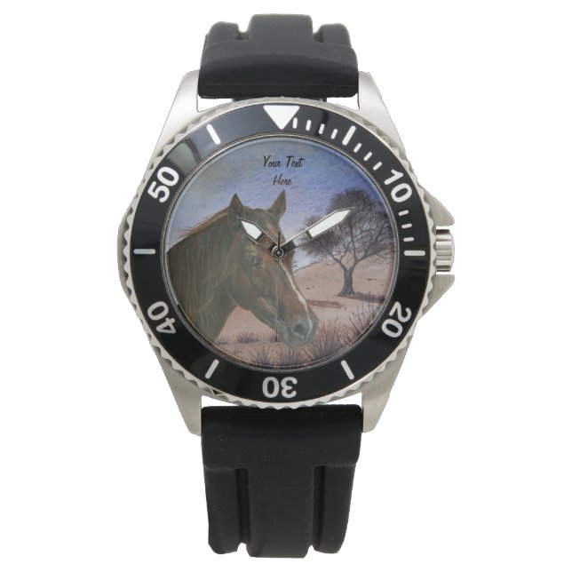 landschaftliches Pferdportrait Kastanienmare Armbanduhr (Vorderseite)