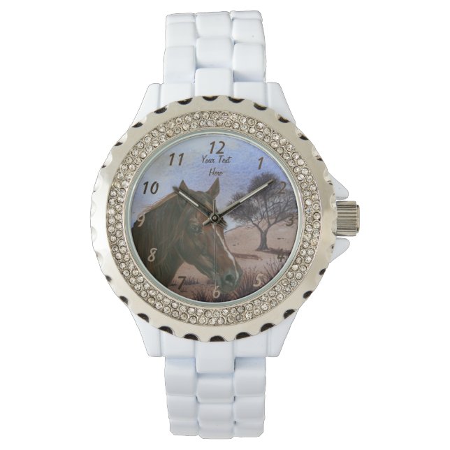 landschaftliches Pferdportrait Kastanienmare Armbanduhr (Vorderseite)