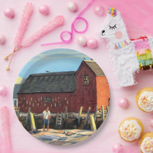 Landschaftliches Rockport Massachusetts Fish Shack Pappteller