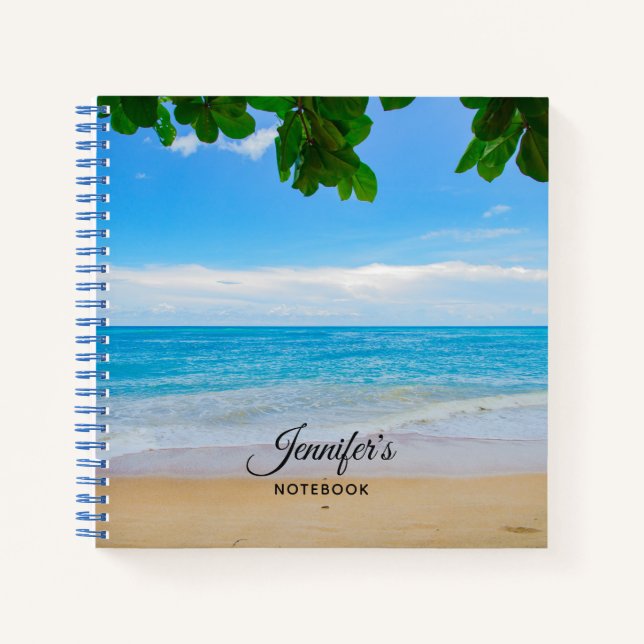 Landschaftliches Tropical Beach Sun Sand und Surfe Notizbuch (Vorderseite)