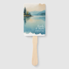 Landschaftliches Wasserfarben-Kiefernsee-Programm Fächer