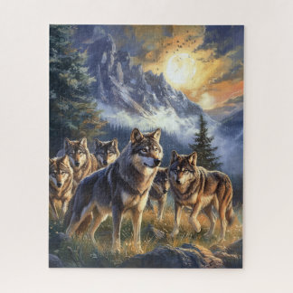 Landschaftliches Wildwolf-Pack-Bergpuzzle Puzzle