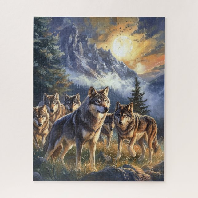 Landschaftliches Wildwolf-Pack-Bergpuzzle Puzzle (Vertikal)