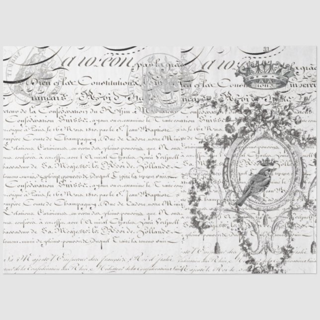 Landschafts-Vogel-Script-Decoupage-Papier Seidenpapier (Vorderseite)