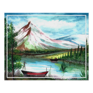 Landschaftsbild des handgezogenen Frühlings-Landsc Poster