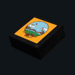 Landschaftsbild im Herbst Schmuckschachtel<br><div class="desc">Farbenfrohe Illustration einer angenehmen Herbstlandschaft mit weichen Wolken,  die auf einem blauen Himmel schweben,  mit einem kleinen,  von grünen Gras bedeckten Hügel und farbenfrohen Blätter,  die von den Bäumen fallen.</div>