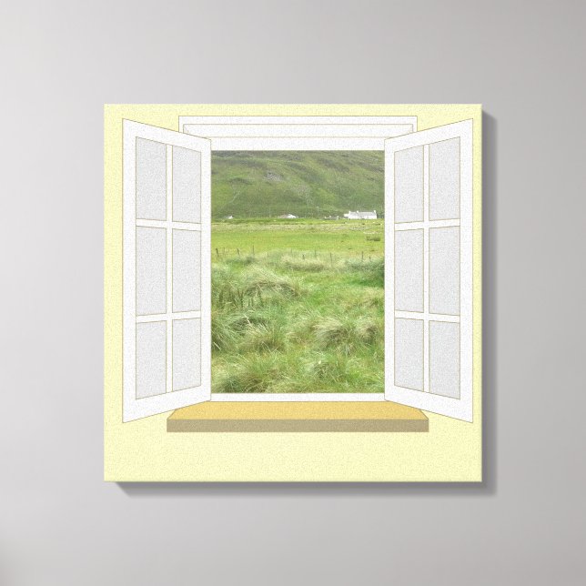 Landschaftsbild in Irland durch Fenster Leinwanddruck (Vorderseite)