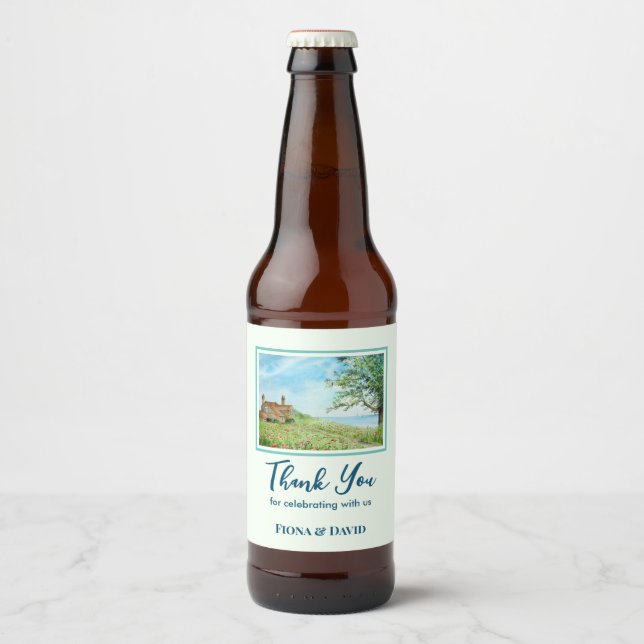 Landschaftsbild Mohnfeld Landschaft Wasserfarbe Bierflaschenetikett (Vorderseite)