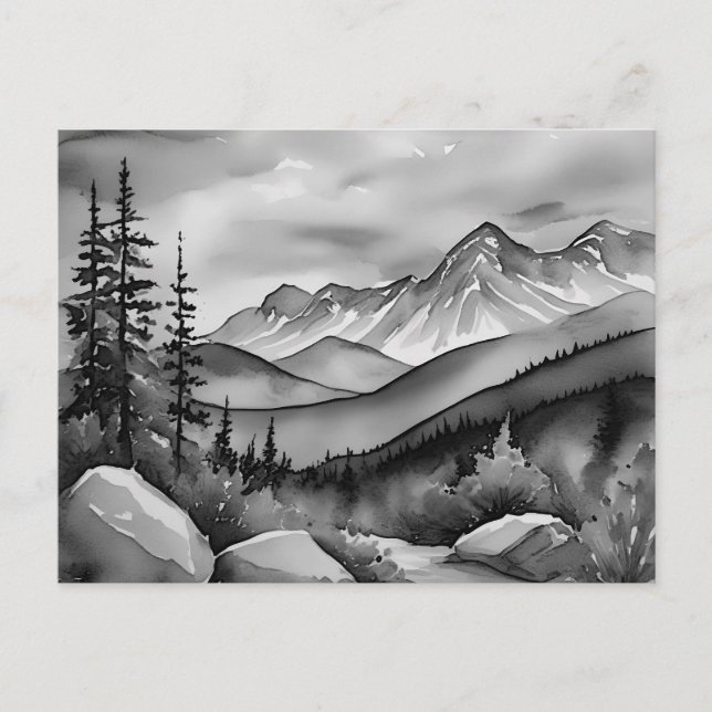 Landschaftsbild Schwarz-Weiß Postkarte (Vorderseite)