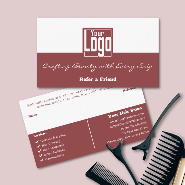 Landschaftsformat Square Logo Dualfarbener Haarsal Empfehlungskarte (Landscape Format Square Logo Dual Color Hair Salon Referral Card)