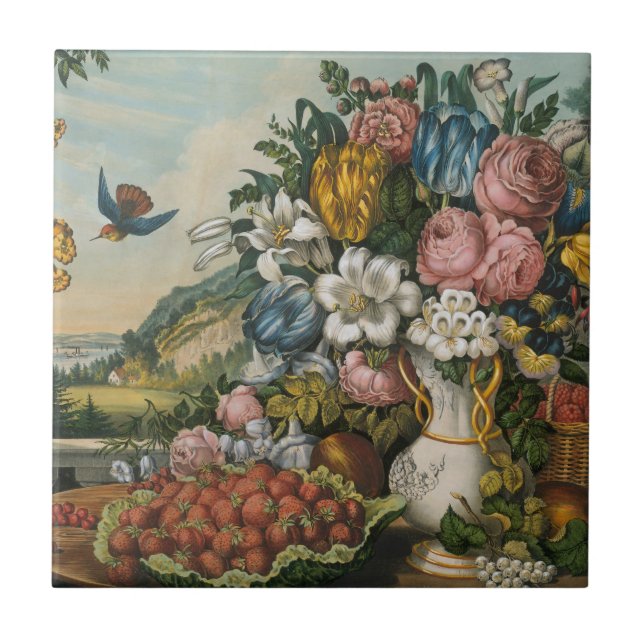 Landschaftsfrucht und Blume Antiquitätenklassik Fliese (Vorderseite)