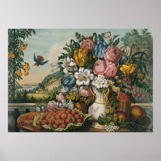 Landschaftsfrucht und Blume Antiquitätenklassik Poster (Vorne)
