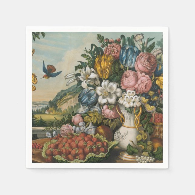 Landschaftsfrucht und Blume Antiquitätenklassik Serviette (Vorderseite)
