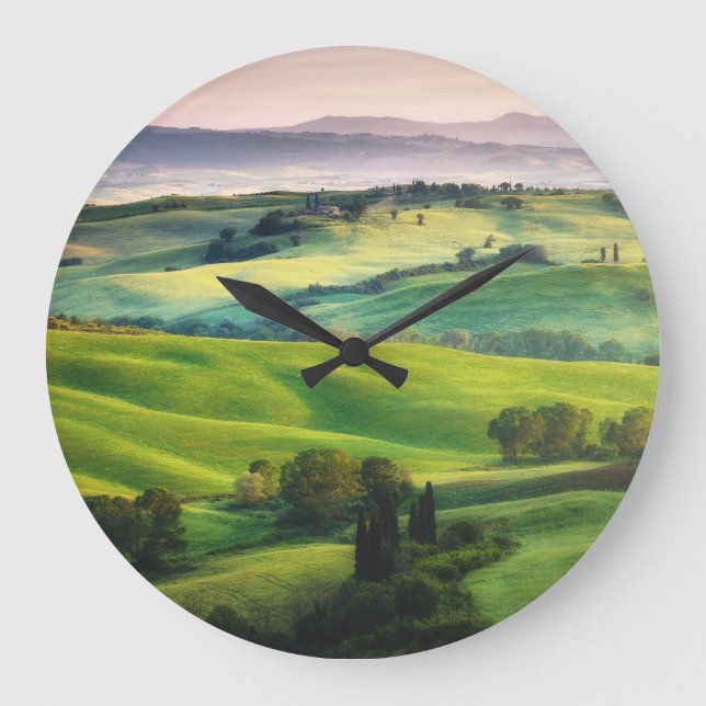Landschaftsgrün: Hell gestrichene Ruhe Große Wanduhr (Vorderseite)