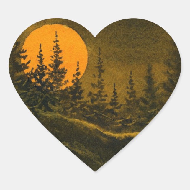 Landschaftsjäger oder Erntemond Herz-Aufkleber (Vorderseite)