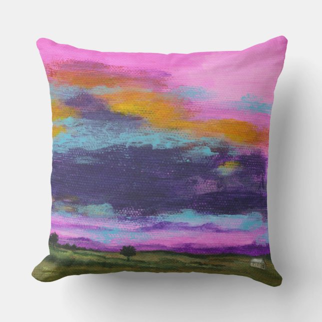Landschaftskunst Malerei rosa Sonnenuntergang Tiny Kissen (Vorderseite)