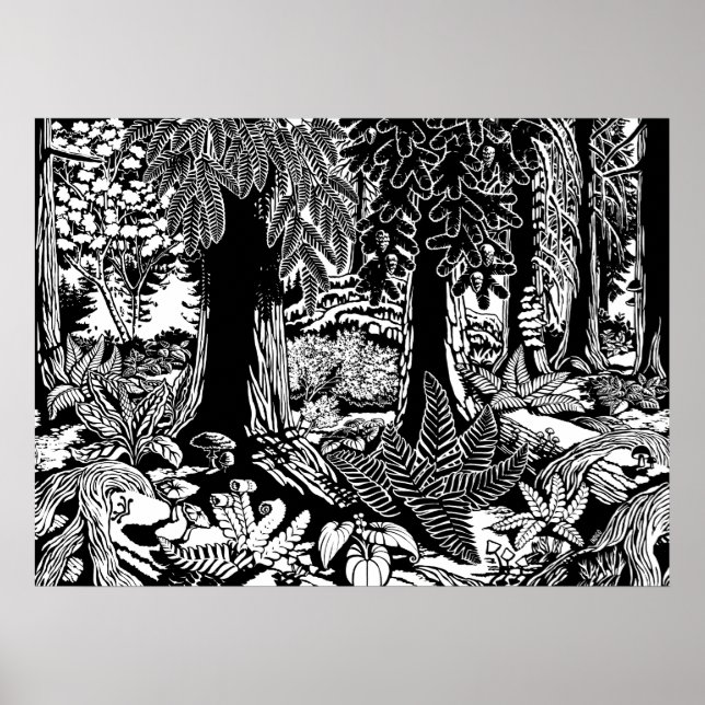 Landschaftskunstposter B & W Forest Art Holzdrucke Poster (Vorne)