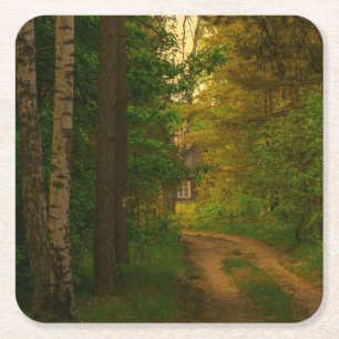 Landschaftslandschaft Landschaft Wald Hütte Dorf Rechteckiger Pappuntersetzer