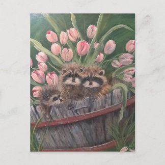 Landschaftsmalerei Handkunst Natur Racoons Postkarte