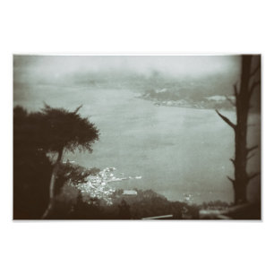 Landschaftsnebel Hügellandschaft Tal unten Vintage Fotodruck