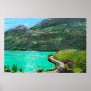 Landschaftsölpastellmalerei Schweiz Poster