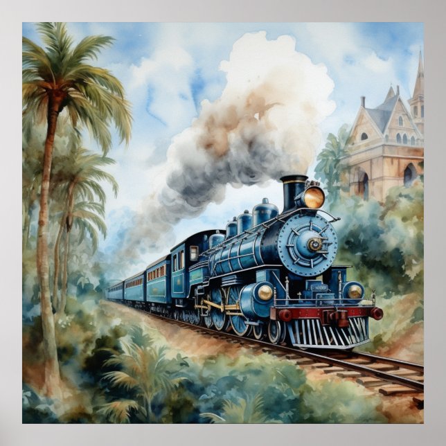 Landschaftspanorama mit einem viktorianischen Zug Poster (Vorne)