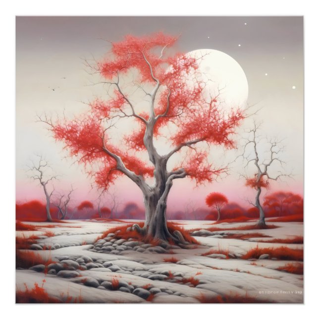 Landschaftsroter Baum Fotodruck (Vorne)