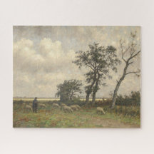 Landschaftsschaf und Hirte Vintage Kunst