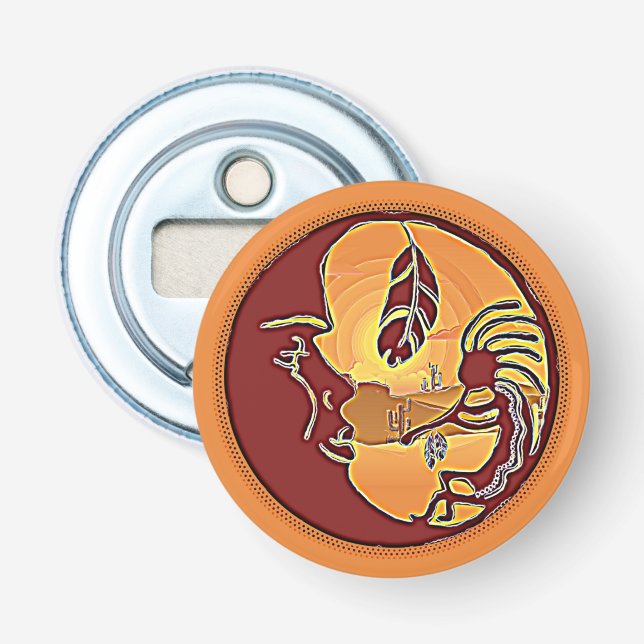 Landschaftsschaltfläche - Kokopelli Mondfeder 1 Flaschenöffner (Vorderseite)