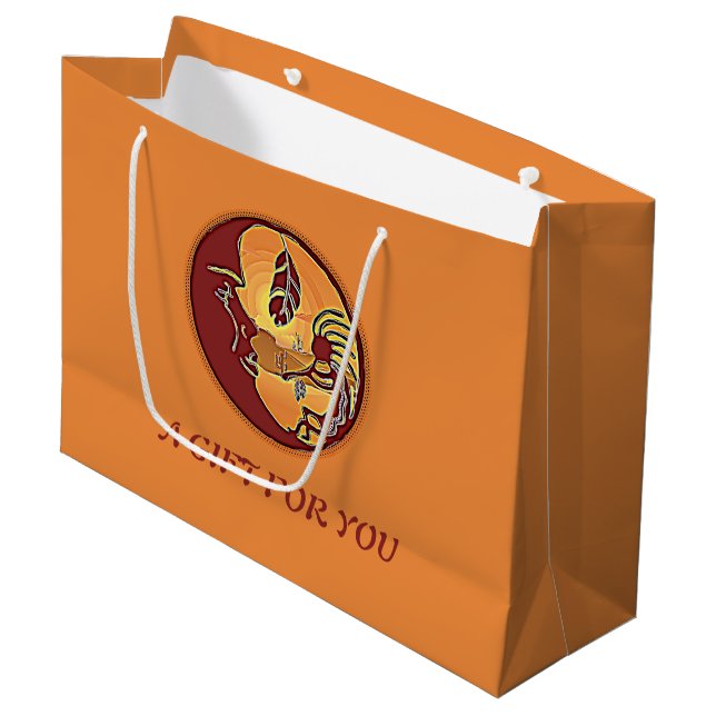 Landschaftsschaltfläche - Kokopelli Mondfeder 1 Große Geschenktüte (Vorderseite Schrägansicht)
