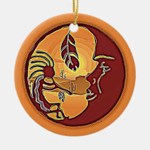 Landschaftsschaltfläche - Kokopelli Mondfeder 1 Keramik Ornament