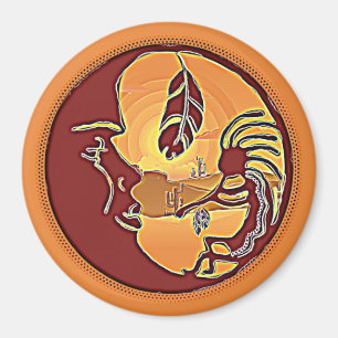 Landschaftsschaltfläche - Kokopelli Mondfeder 1 Magnet