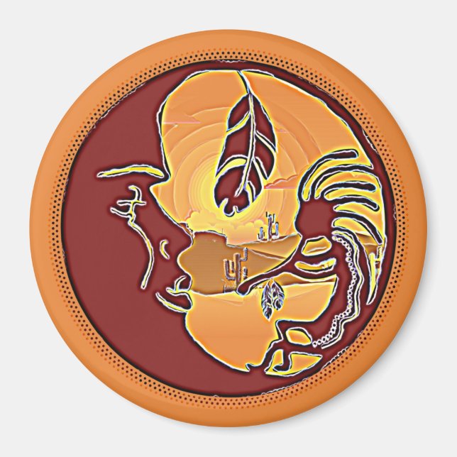 Landschaftsschaltfläche - Kokopelli Mondfeder 1 Magnet (Vorne)