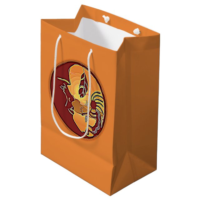 Landschaftsschaltfläche - Kokopelli Mondfeder 1 Mittlere Geschenktüte (Vorderseite Schrägansicht)