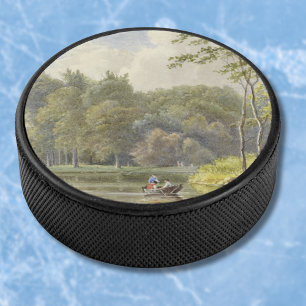 Landschap traf Figuren in Roeibootje Vintag Eishockey Puck