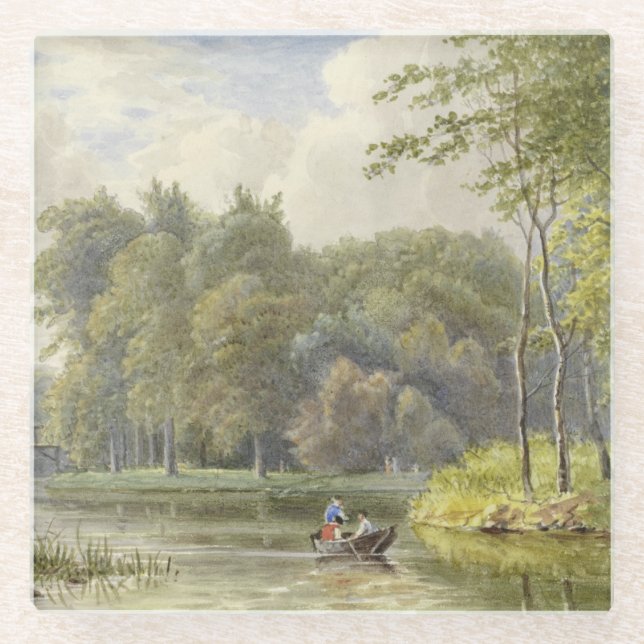 Landschap traf Figuren in Roeibootje Vintag Glasuntersetzer (Vorderseite)