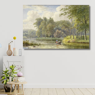 Landschap traf Figuren in Roeibootje Vintag Leinwanddruck