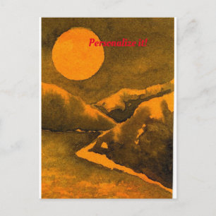 Landsee nachts mit Jägern oder Erntemond Postkarte