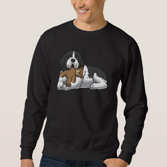 Landseer Hund mit ausgestopften Tieren und Herz Sweatshirt (Vorderseite)