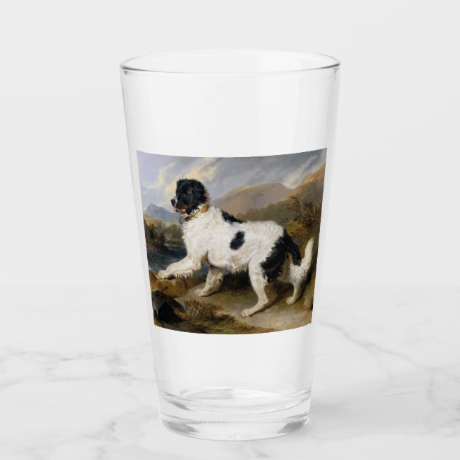 Landseer Neufundland Hund (Schwarzes und Weißes Ti Glas (Vorderseite)
