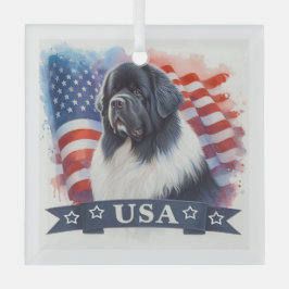 Landseer Newfoundland Dog Patriotic Ornament Aus Glas