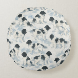 Landseer Newfoundland dog watercolor  Rundes Kissen