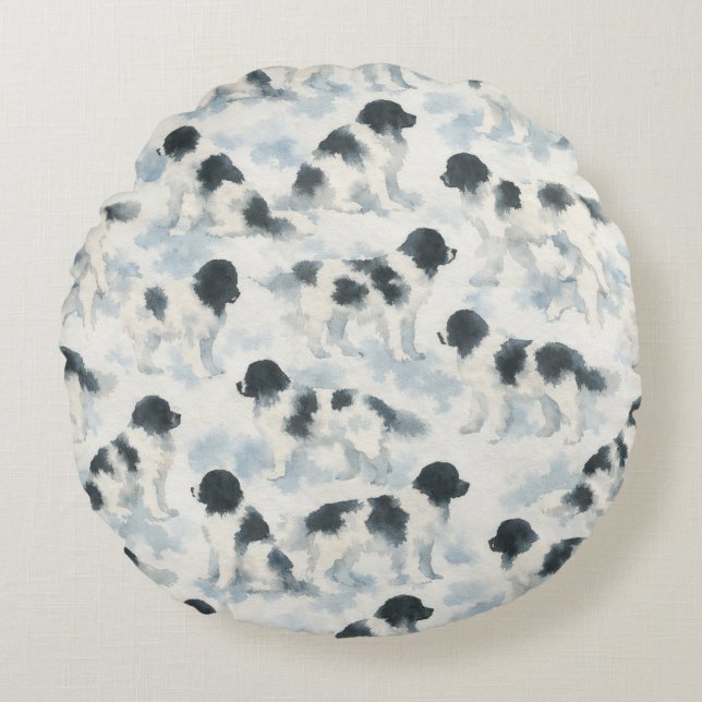 Landseer Newfoundland dog watercolor  Rundes Kissen (Vorderseite)