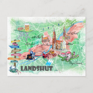 Landshut Bayern Illustrierte Karte mit Hauptverkeh