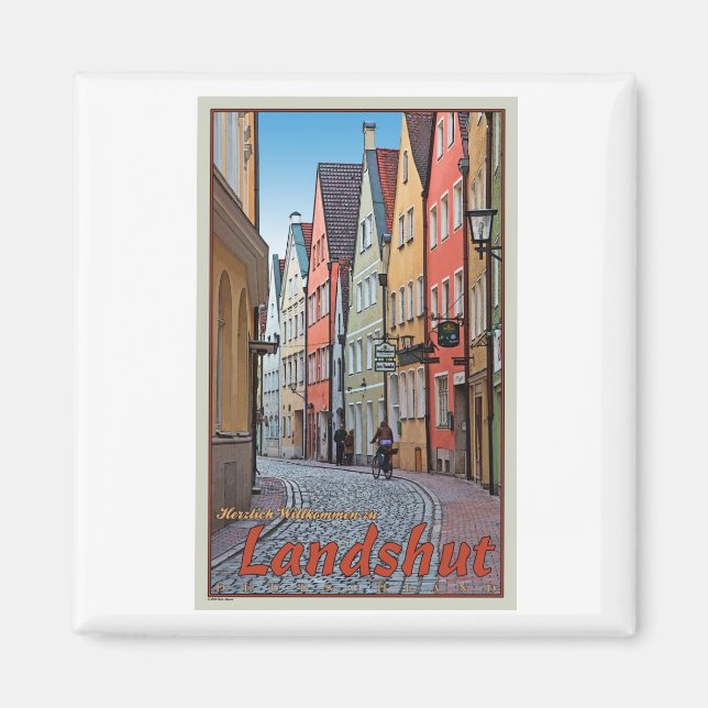 Landshut - Biker auf Cobblestone Alley Magnet (Vorne)
