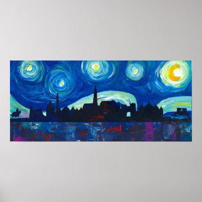 Landshut Skyline-Silhouette in Starry Night Poster (Vorne)