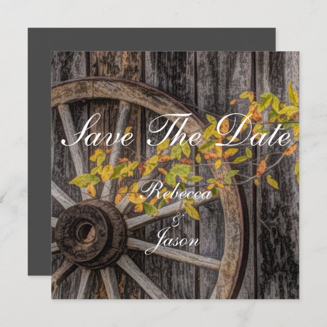 Landsitz - Rustikales Wagenrad für Western Einladung (Vorne/Hinten)